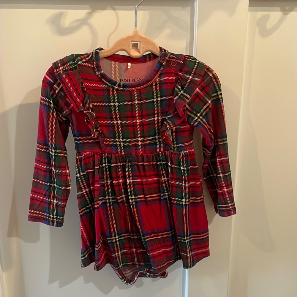 Posh Peanut Holiday Tartan Plaid Bodysuit Dress 6-12 Months